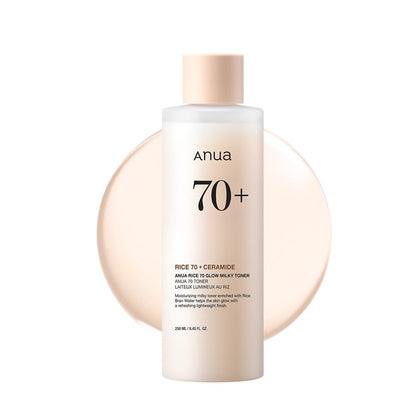 ANUA Rice 70 Glow Milky Toner, for Glass Skin and Brightening, Rice Water