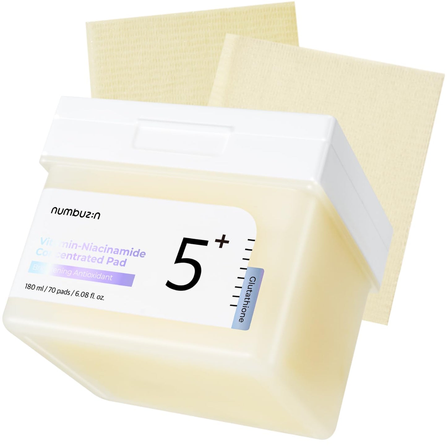 numbuzin No.5+ Vitamin-Niacinamide Concentrated pad | Double- Sided Pad with Glutathione, Niacinamide, PHA & LHA | Exfoliation, Dark Spot, Hyperpigmentation Care | 180ml/70 Pads/6.08 Fl Oz