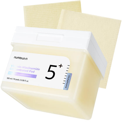 numbuzin No.5+ Vitamin-Niacinamide Concentrated pad | Double- Sided Pad with Glutathione, Niacinamide, PHA & LHA | Exfoliation, Dark Spot, Hyperpigmentation Care | 180ml/70 Pads/6.08 Fl Oz